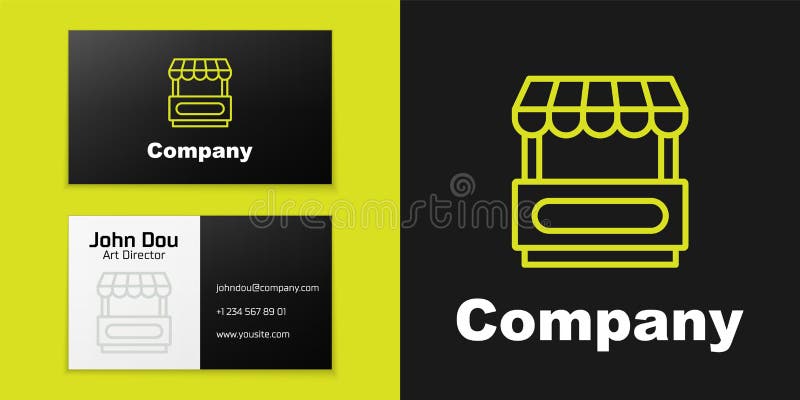 Logotype line fast street food cart z ikoną awan izolowaną na czarnym tle. kiosk miejski. szablon projektu logo ilustracji