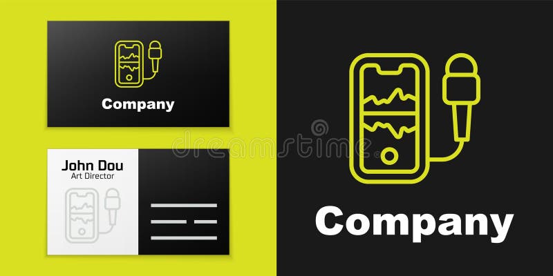 Logotype line Mobile recording icon isolated on black background. Mobile phone with microphone. Voice recorder app royalty free illustration