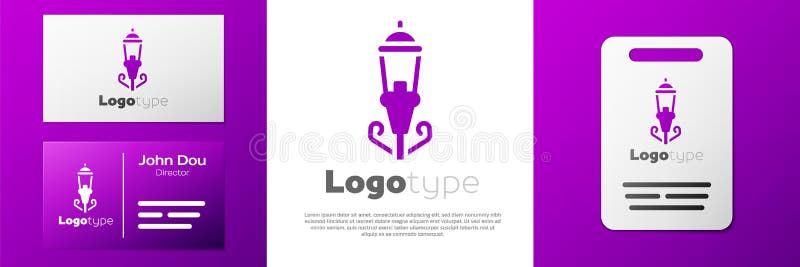 Logotype Vintage street light icon isolated on white background. Logo design template element. Vector