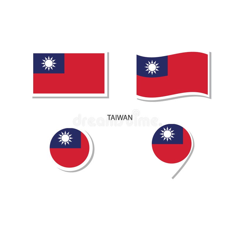 Logotypsymbolen för taiwan anger rektangelplatta ikoner för cirkelformad formmarkör med flaggor royaltyfri illustrationer