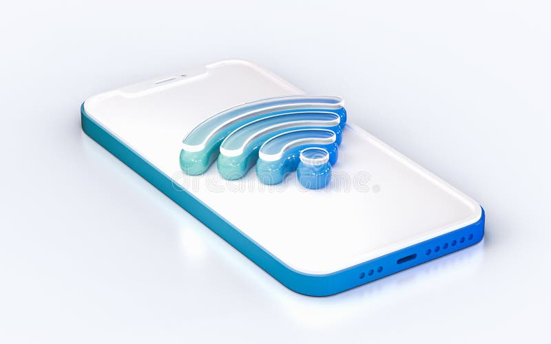Logowanie wifi w telefonie komórkowym — białe tło. Logowanie wifi na telefonie komórkowym wyizolowana biała koncepcja renderowania 3d dla strony docelowej banera internetowego