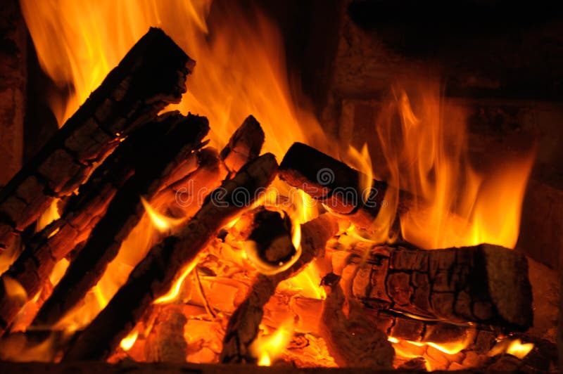 Logs burning on fire