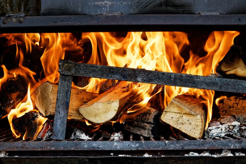 Logs Burning in a Wood Stove. Stock Photo Image of grill, black 99992718
