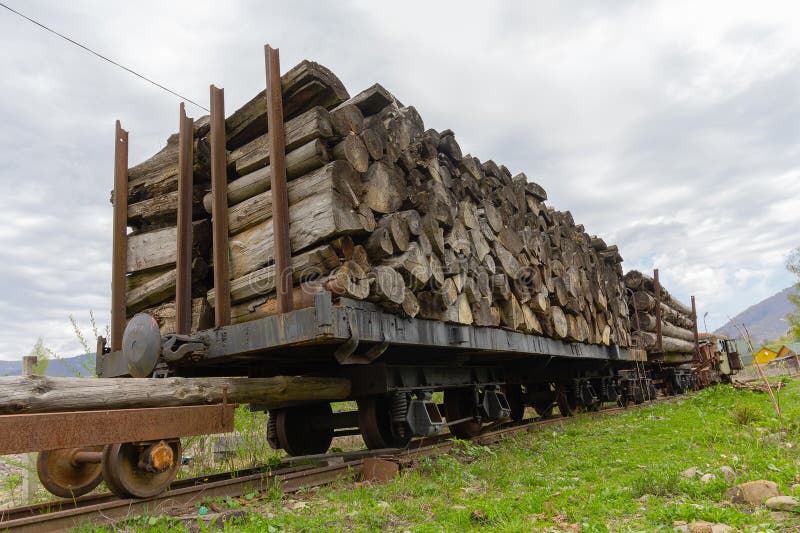 Logs of sawn timber on a car of a narrow-gauge line of the times of the USSR