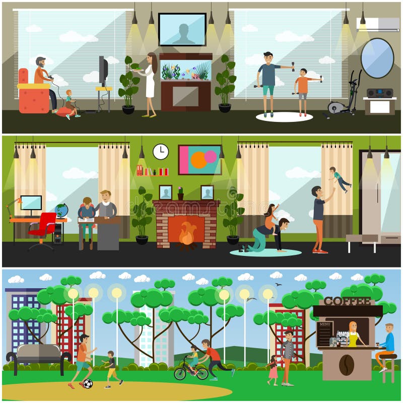 Loisir avec l'illustration de vecteur de père dans le style plat illustration de vecteur Loisir avec l'illustration de vecteur de père dans le style plat illustration de vecteur