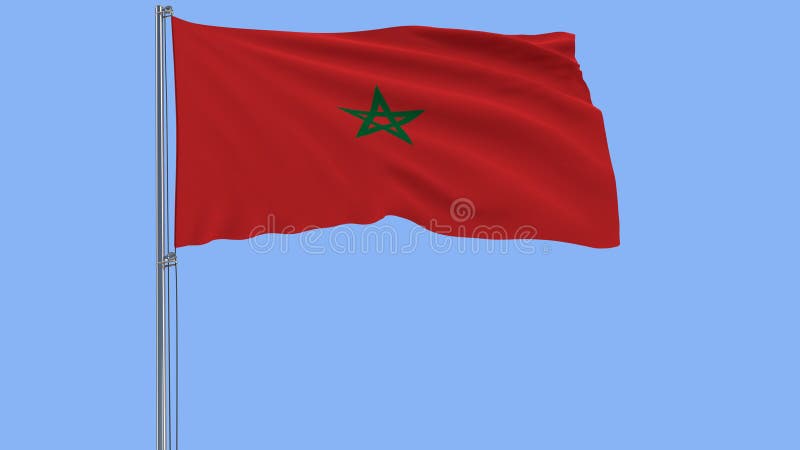 Lokalisieren Sie Flagge von Marokko auf einem Fahnenmast, der im Wind auf einem weißen Blau, Wiedergabe 3d flattert stockfoto Lokalisieren Sie Flagge von Marokko auf einem Fahnenmast, der im Wind auf einem weißen Blau, Wiedergabe 3d flattert stockfoto