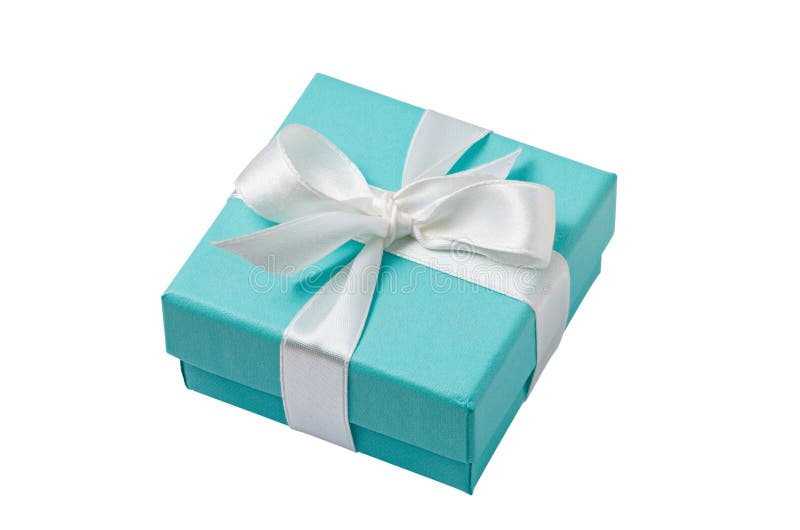 Turquoise isolated gift box with white ribbon on white background. Turquoise isolated gift box with white ribbon on white background