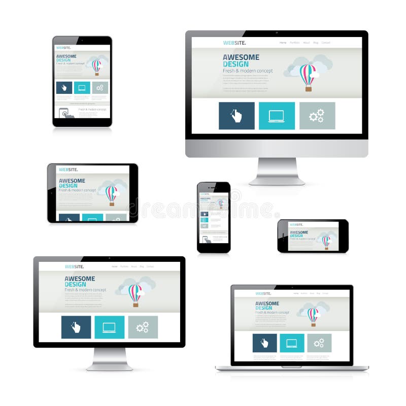 Lokalisierte Vektor-elektronische Geräte mit entgegenkommendem Webdesign lizenzfreie abbildung Lokalisierte Vektor-elektronische Geräte mit entgegenkommendem Webdesign lizenzfreie abbildung