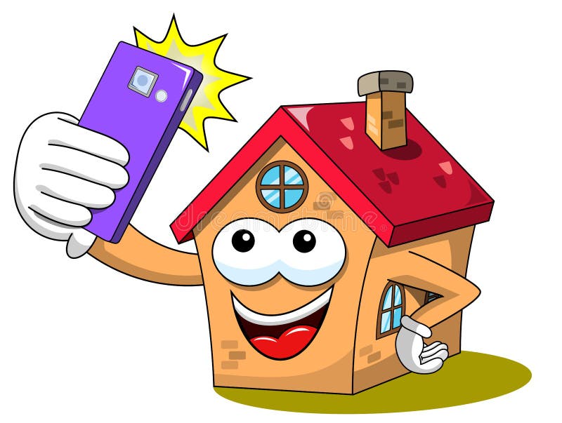 Lokalisierten lustiger Smartphone Charakter der glücklichen Hauskarikatur oder zelluläres selfie Foto stock abbildung Lokalisierten lustiger Smartphone Charakter der glücklichen Hauskarikatur oder zelluläres selfie Foto stock abbildung