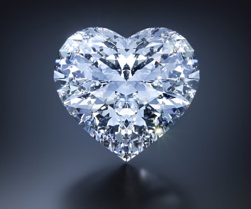 Classic and realistic diamond in shape of a heart 3d rendering on dark background 3d illustration. Classic and realistic diamond in shape of a heart 3d rendering on dark background 3d illustration