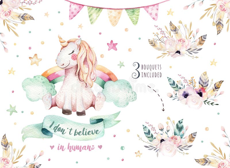 Lokalisiertes nettes Aquarelleinhorn clipart Kindertagesstätteneinhornillustration Prinzessinregenbogen-Einhornplakat Modisches R lizenzfreie abbildung Lokalisiertes nettes Aquarelleinhorn clipart Kindertagesstätteneinhornillustration Prinzessinregenbogen-Einhornplakat Modisches R lizenzfreie abbildung