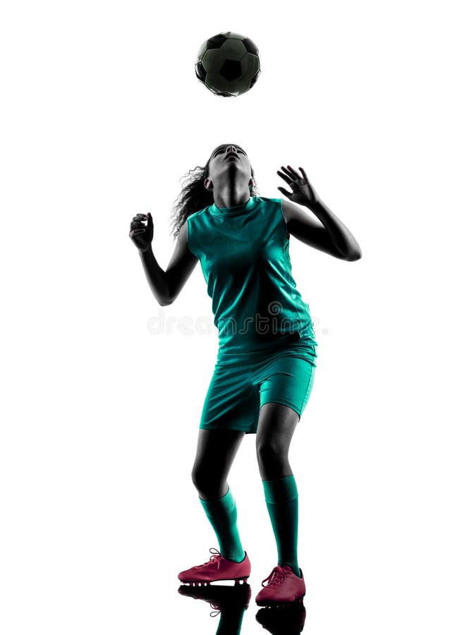 Lokalisiertes Schattenbild des Jugendlichmädchen-Fußballspielers stockfoto Lokalisiertes Schattenbild des Jugendlichmädchen-Fußballspielers stockfoto