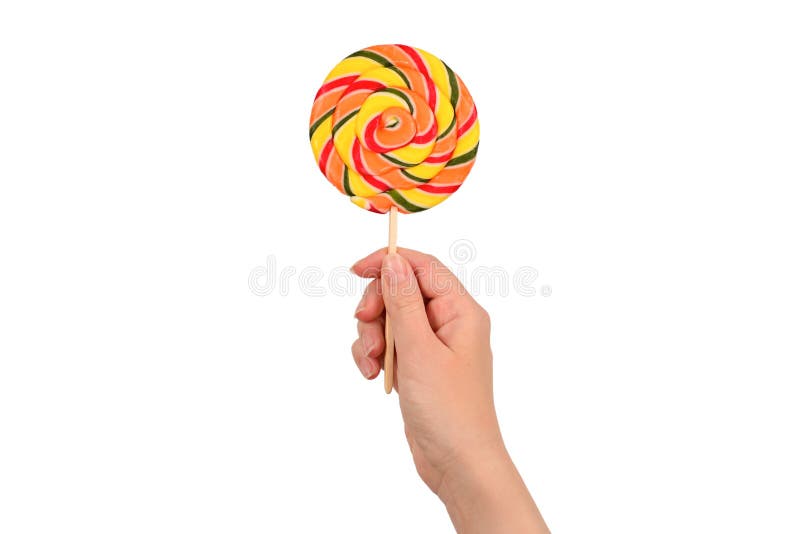 Lollipop In Female Hand Isolated On White Background. Space For Text Or ...