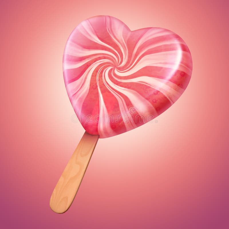 Lollipop очень вкусный сердца пинка ванили форменный иллюстрация штока