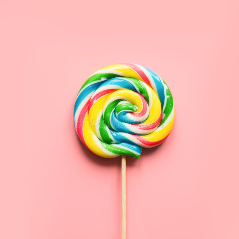 Lollipops Candy on Pastel Pink. Rainbow Colored. Stock Image - Image of ...
