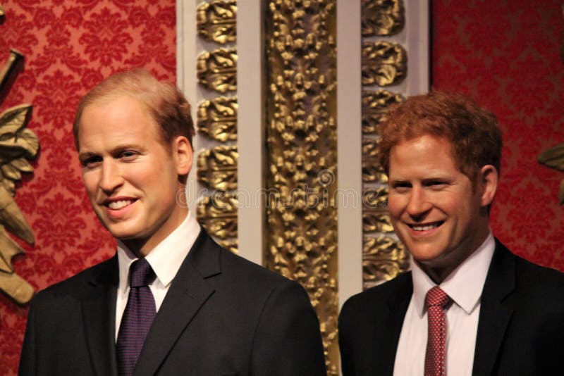 Prince Harry & Prince William, London, United Kingdom - March 20, 2017: Prince Harry and prince william portrait wax figure at Madame Tussauds London, stock, photo, photograph, image, picture. Prince Harry & Prince William, London, United Kingdom - March 20, 2017: Prince Harry and prince william portrait wax figure at Madame Tussauds London, stock, photo, photograph, image, picture