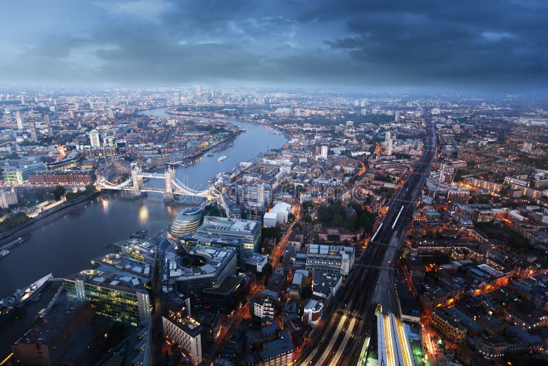 London aerial view with Tower Bridge