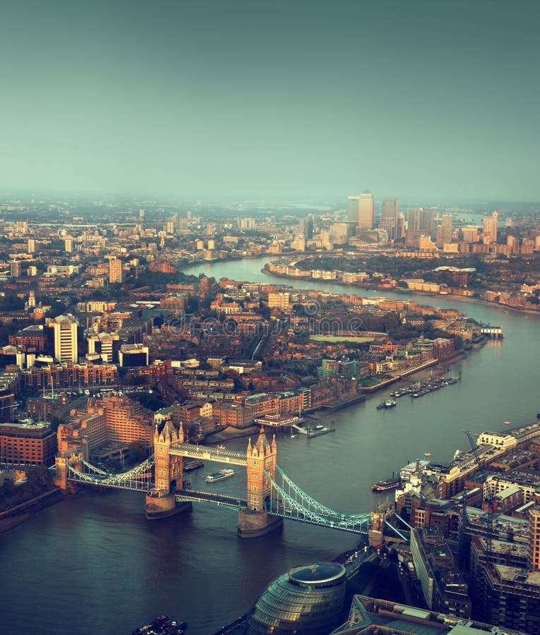 London aerial view with Tower Bridge