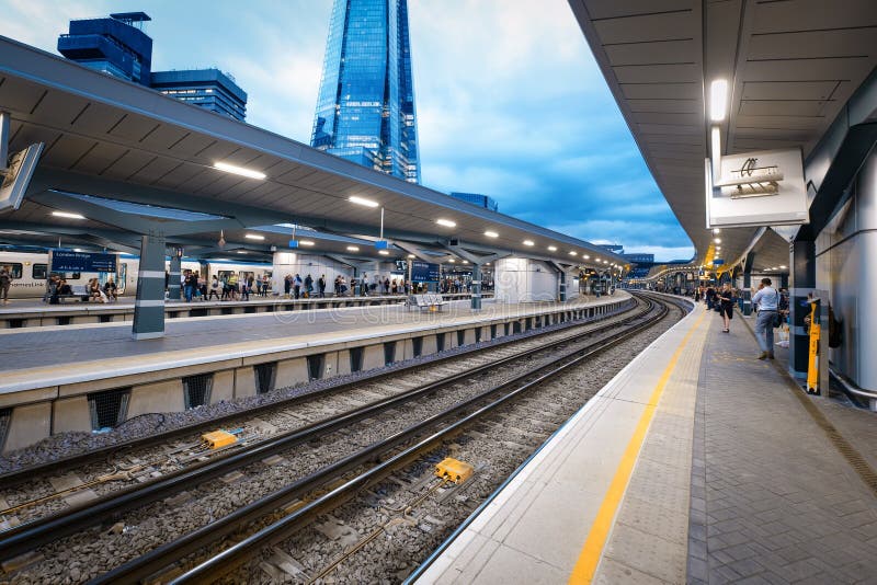 London Bridge station with a view of The Shard skyscraper in London