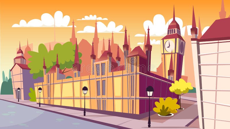 Lodon day cityscape vector cartoon illustration