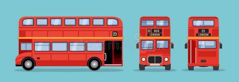 London double decker red bus cartoon illustration, English UK british tour front side isolated flat bus icon stock illustration