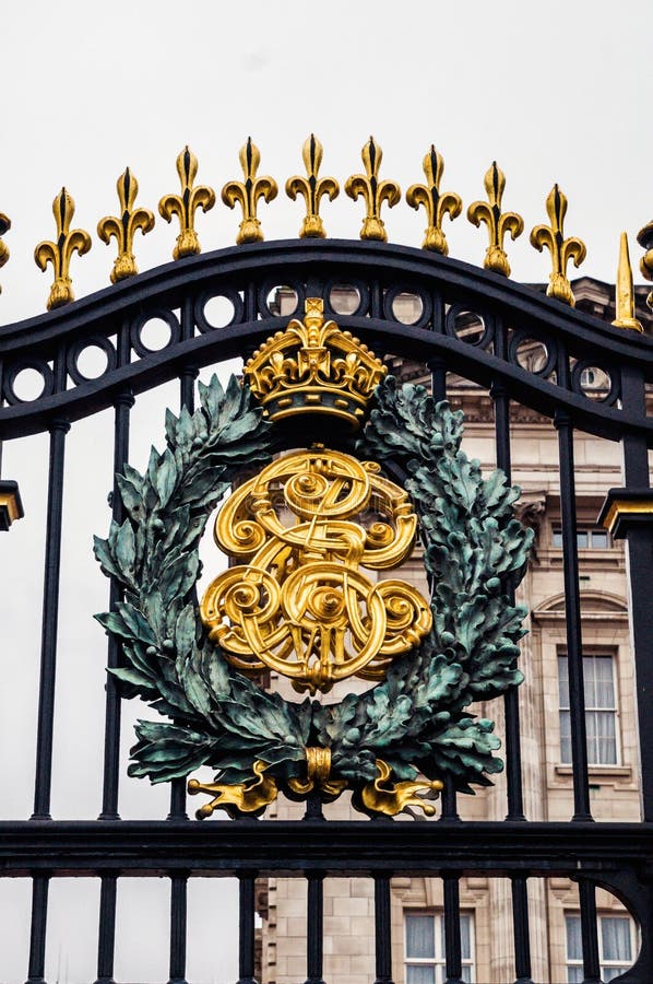 LONDON, ENGLAND Royal coat of arms of the United Kingdom on the Buckingham palace gate
