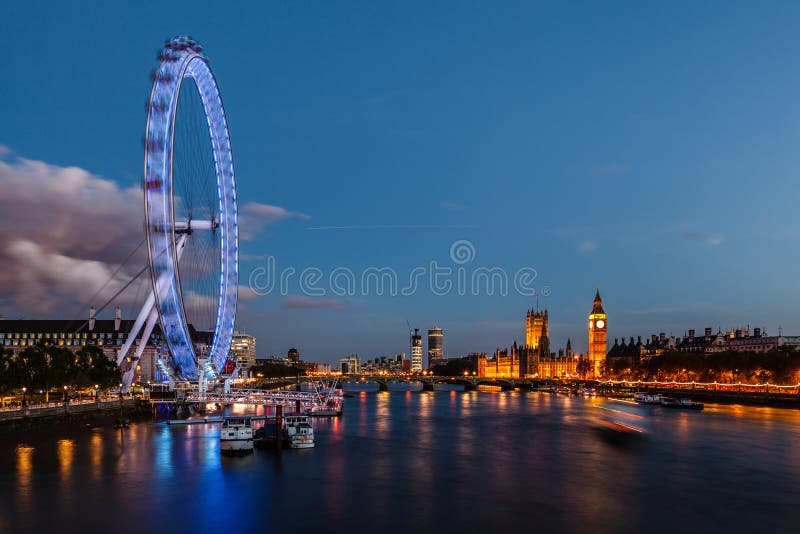 London Skyline with Westminster Bridge and Big Ben in the Evening, United Kingdom. London Skyline with Westminster Bridge and Big Ben in the Evening, United Kingdom