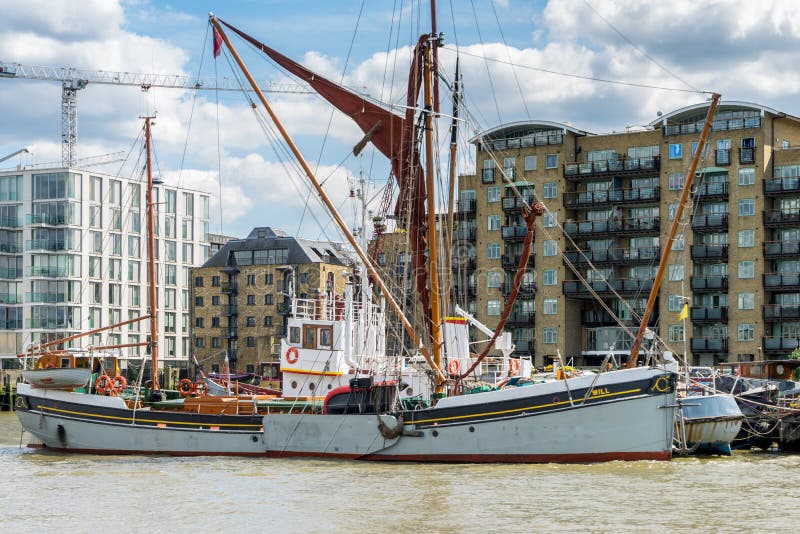 LONDON - JUNE 25 : Thames barge moored on the River Thames in Lo royalty free stock photo