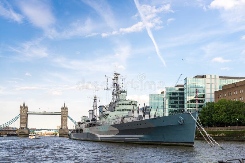 LONDON - JUNE 25 : View of Tower Bridge and HMS Belfast from the royalty free stock images