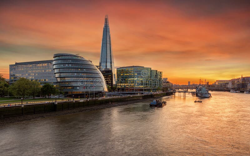 London and the river Thames during sunset time