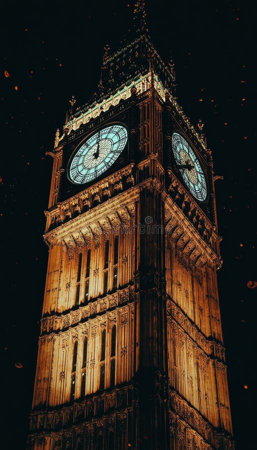 London s Iconic Clock Tower A Majestic Nighttime View of Architecture Splendor Under the Stars ilustracji
