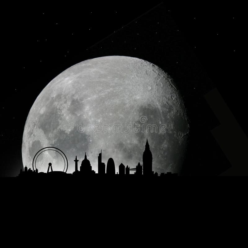 London skyline by night with moon