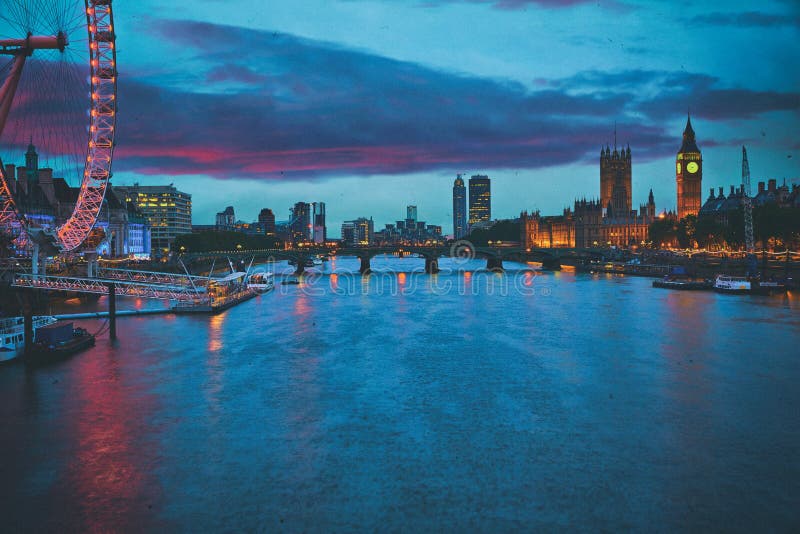 London Sunset Skyline Bigben and Thames Editorial Photo - Image of ...