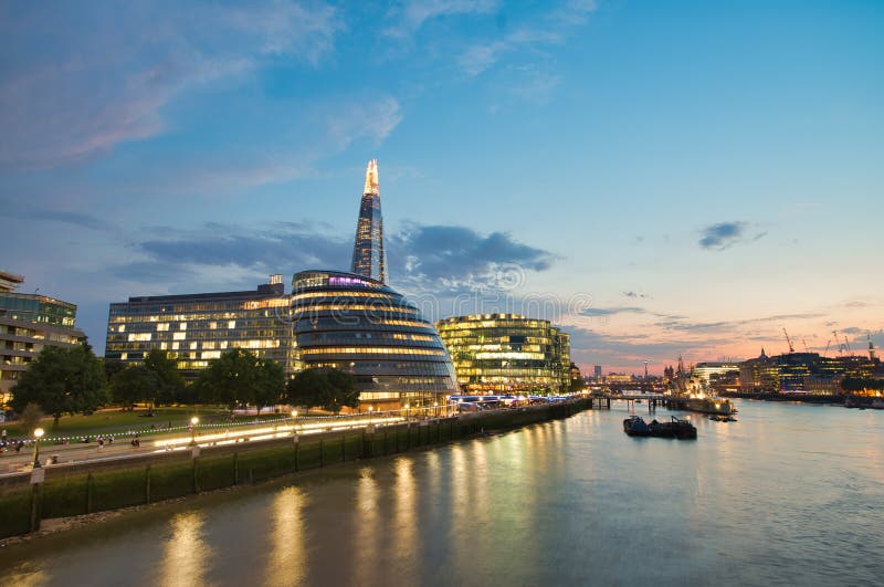 London sunset skyline from Tower Bridge royalty free stock photography