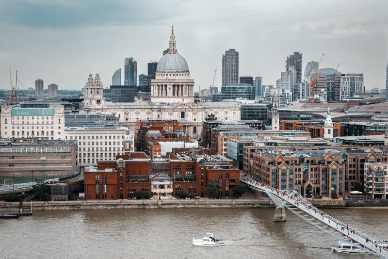 London on a typical cloudy day with Saint Paul Cathedral and the Millennium Bridge