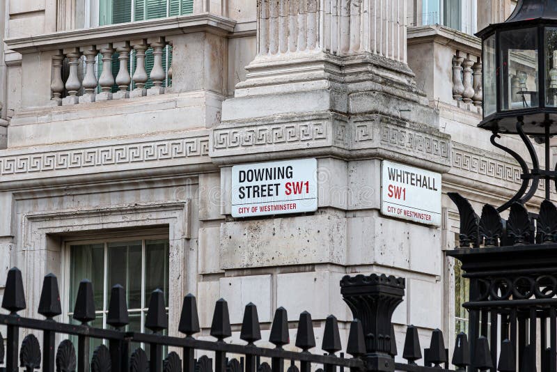 London, United Kingdom. Downing Street, place where live British Prime Minister. London, UK - April 17, 2022: Downing Street signpost
