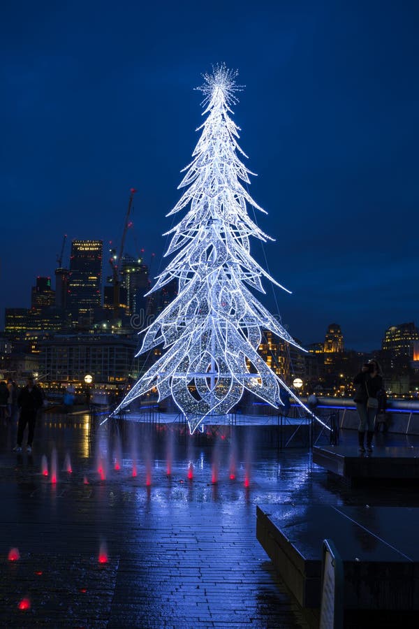 View of a modern LED Christmas tree standing next to the City H stock photography View of a modern LED Christmas tree standing next to the City H stock photography
