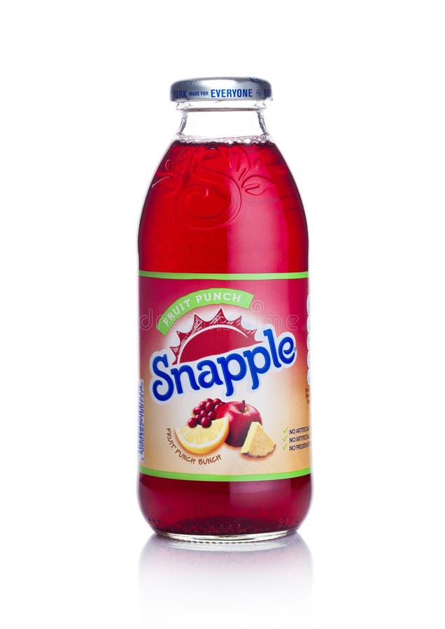 LONDON, UK - JANUARY 02, 2018: Bottle of Snapple fruit punch juice on white. Snapple is a product of the Dr Pepper Snapple Group b