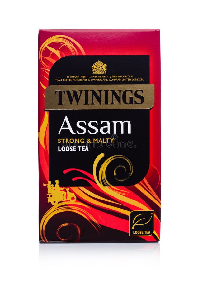 LONDON, UK - JANUARY 02, 2018: Pack of Twinings Assam Tea on white.Twinings was founded in 1706 in London. stock image LONDON, UK - JANUARY 02, 2018: Pack of Twinings Assam Tea on white.Twinings was founded in 1706 in London. stock image
