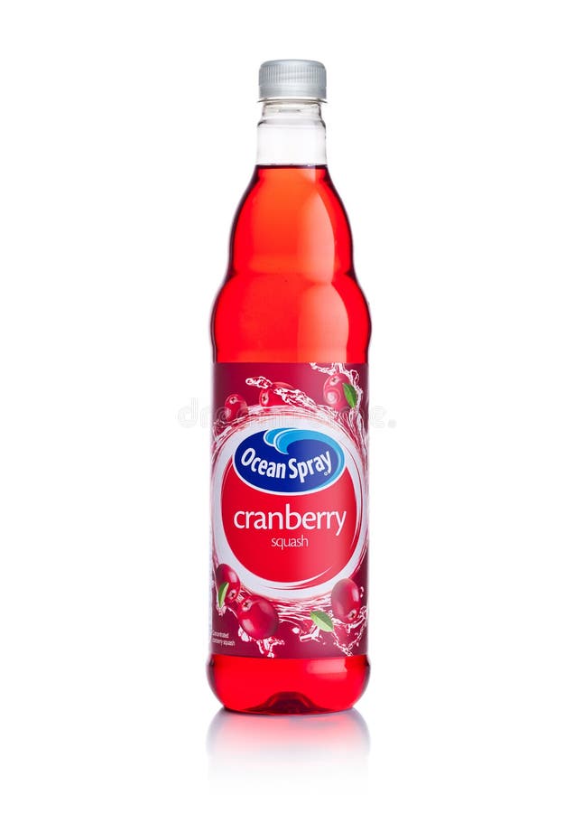 LONDON, UK - JANUARY 02, 2018: Plastic bottle Of Ocean Spray brand Classic Cranberry Juice on a White.