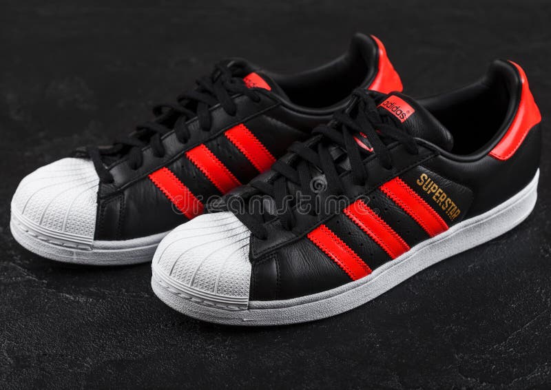 adidas superstar black red stripe