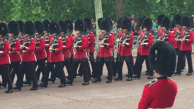 London, UK - June 8 2019: trooping the colour Coldstream Queen s royal Gaurd from Buckingham palace marching - stock footage