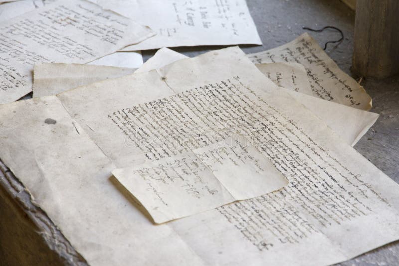 Old letters and documents at Hampton Court Palace. London, Uk - May 11, 2018