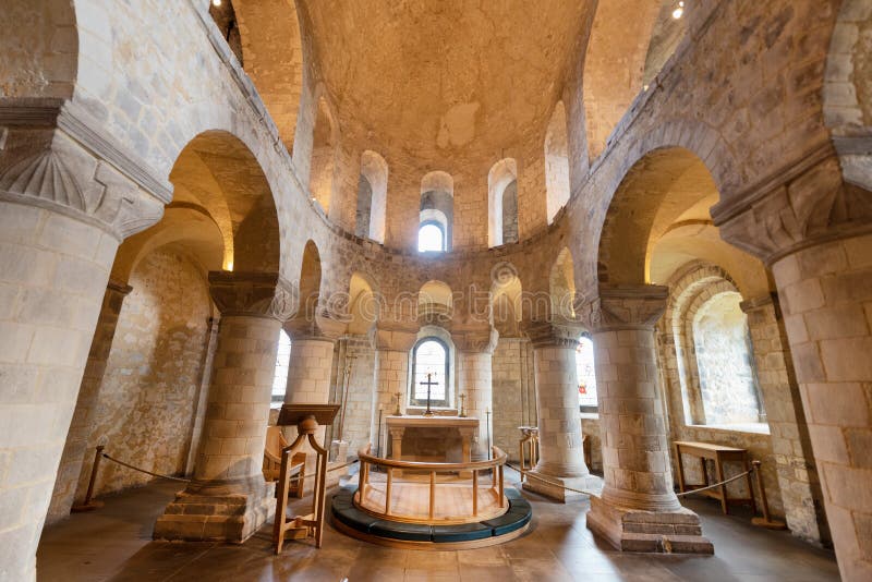 London, UK - May 12 2019: Romanesque Chapel of St John the Evangelist inside the White Tower building at the Tower of royalty free stock image London, UK - May 12 2019: Romanesque Chapel of St John the Evangelist inside the White Tower building at the Tower of royalty free stock image