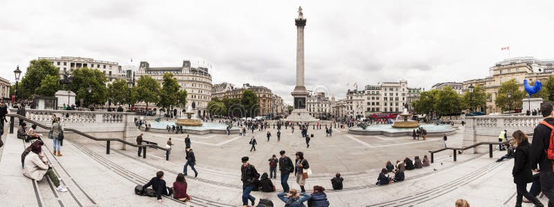 London, UK, Panorama of Trafalgar Square and Lord Nelson Statue