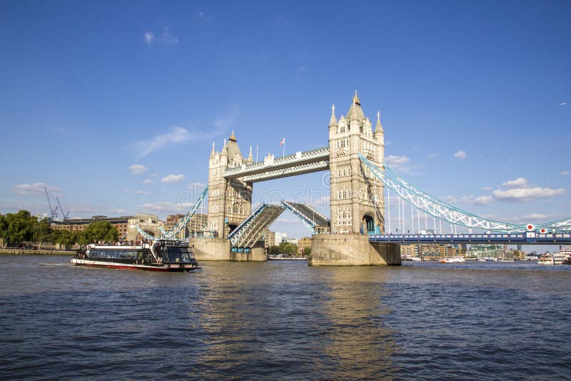 View of Tower Bridge on the River Thames Opening for Passing Boats ...