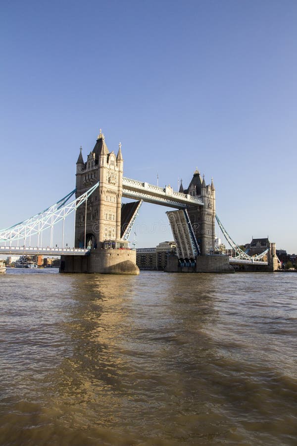 View of Tower Bridge on the River Thames Opening for Passing Boats Late ...