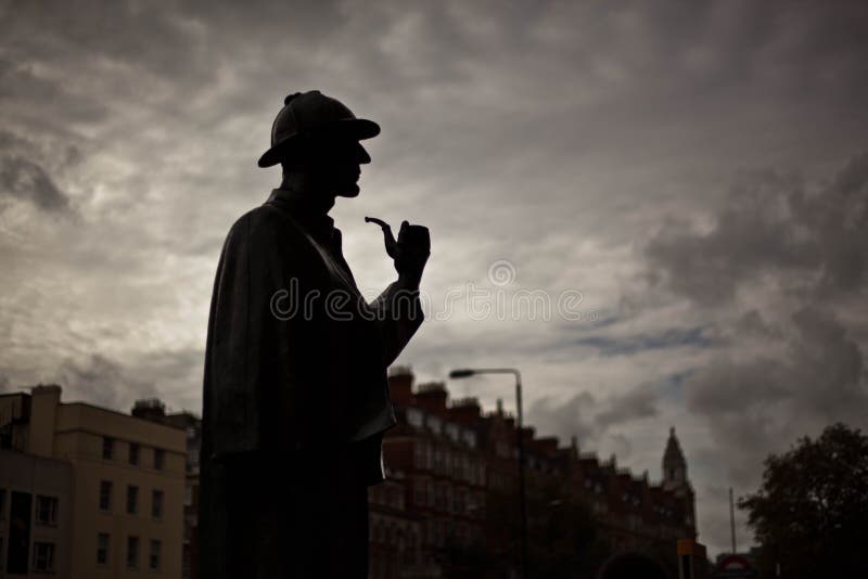 Sherlok Holmes statue silhouette in London, UK. London, UK. 18th October 2012. Sherlok Holmes statue silhouette in London, UK stock photos Sherlok Holmes statue silhouette in London, UK. London, UK. 18th October 2012. Sherlok Holmes statue silhouette in London, UK stock photos