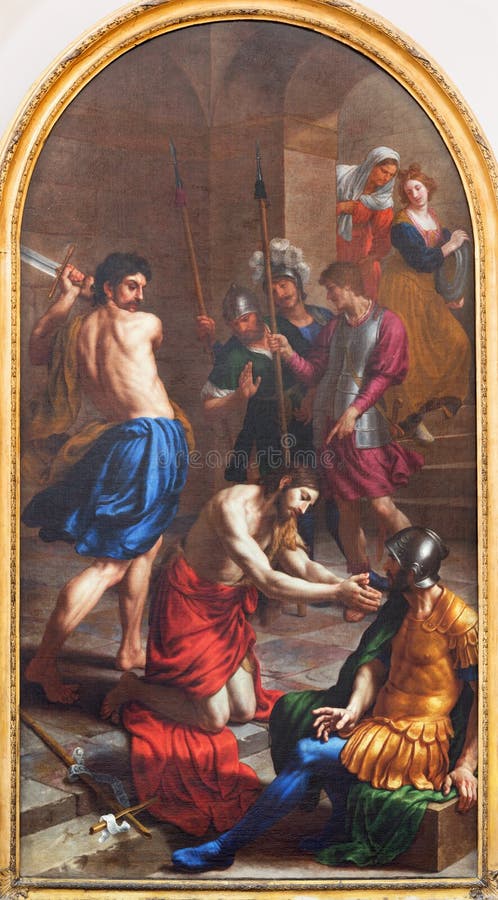 LONDRA, GRAN BRETAGNA - 17 SETTEMBRE 2017: La pittura della decapitazione di St John il battista nella chiesa della st Peter Ital fotografia stock LONDRA, GRAN BRETAGNA - 17 SETTEMBRE 2017: La pittura della decapitazione di St John il battista nella chiesa della st Peter Ital fotografia stock