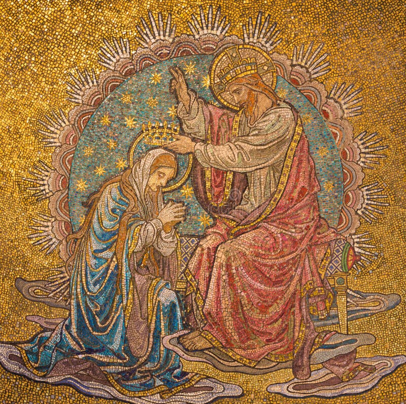 Londres - el detalle del mosaico de la coronación de la Virgen María en el ábside principal de la iglesia nuestra señora de la su